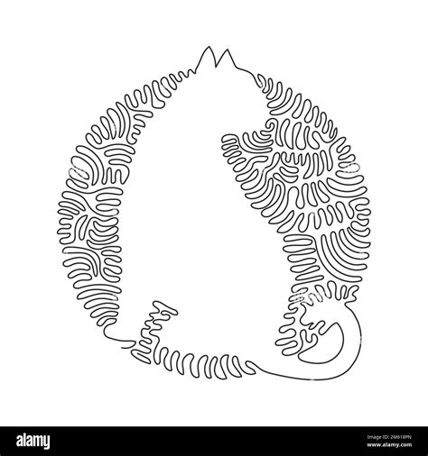 Single Curly Line Drawing Of Cute Cat Sitting Abstract Art Continuous