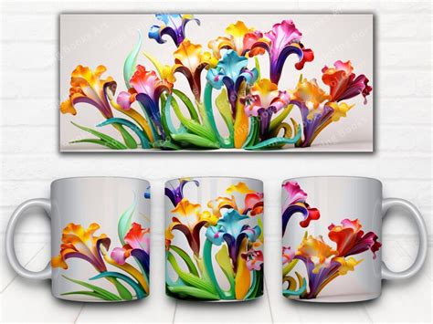 3D Iris Lila Rosa Blumen Becher 12 PNG Wrap Sublimation Design