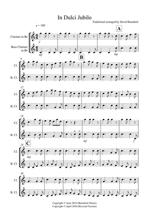 In Dulci Jubilo For Clarinet And Bass Clarinet Duet Arr David