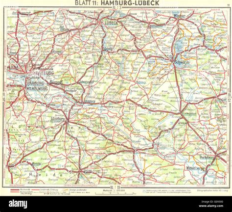 Germany Hamburg Lubeck 1936 Vintage Map Stock Photo Alamy