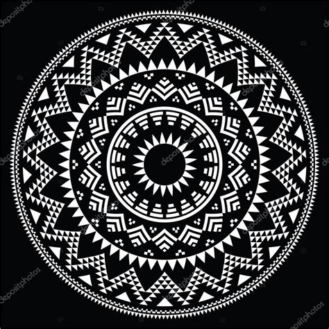 Tribal Folk Round Aztec Geometric Pattern On Black Stock Vector Image