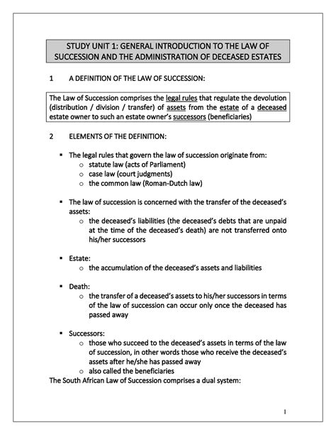 Succession Unit Study Unit General Introduction To The Law Of