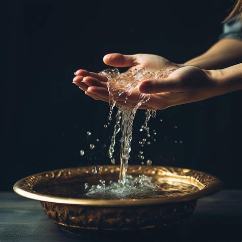 Premium AI Image A Woman Is Pouring Water Into A Bowl With A Gold Rim