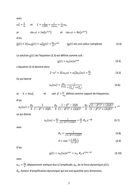 SOLUTION Chapitre 3 R Ponse Forc E D Un Oscillateur Simple Dynamique