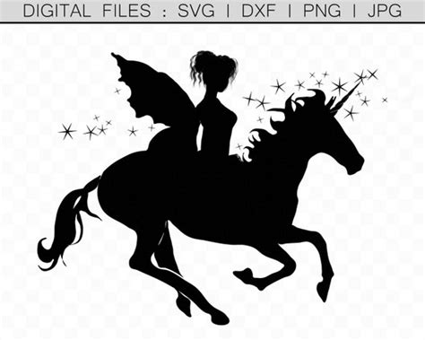 Fairy Riding Unicorn Svg Fairy Silhouette Svg Cricut Fairy Etsy