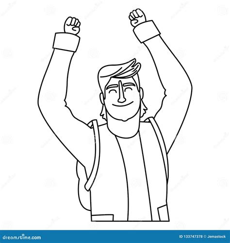 Happy Man Cartoon Black And White Stock Vector Illustration Of Model