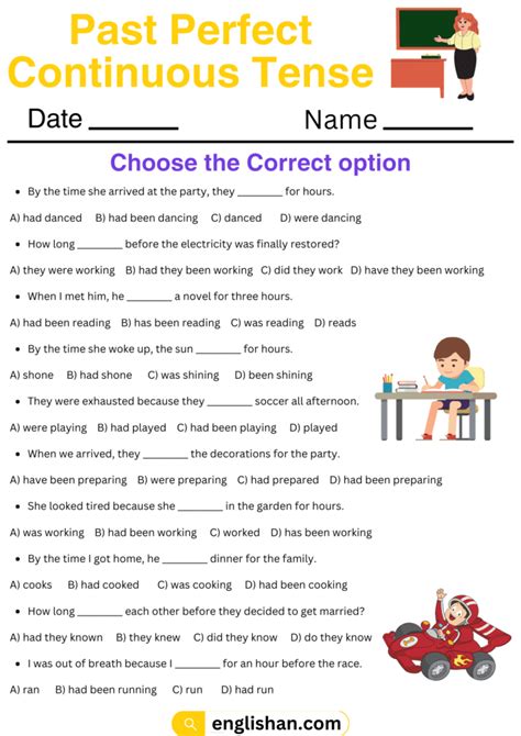 Past Perfect Continuous Tense Worksheets Englishan