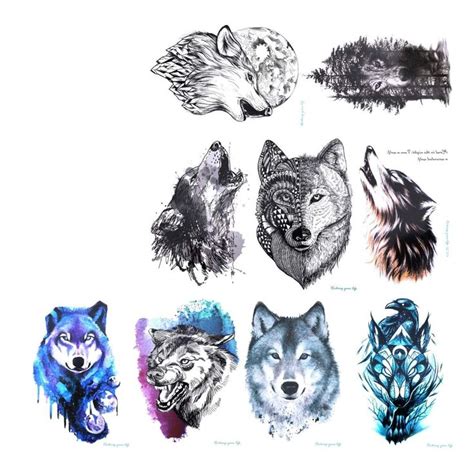 Konsait 9 Sheet Wolf Temporary Tattoo Sticker For Adult Women Men