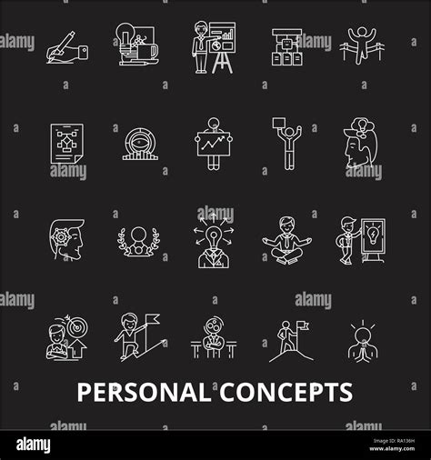 Personal Concepts Editable Line Icons Vector Set On Black Background