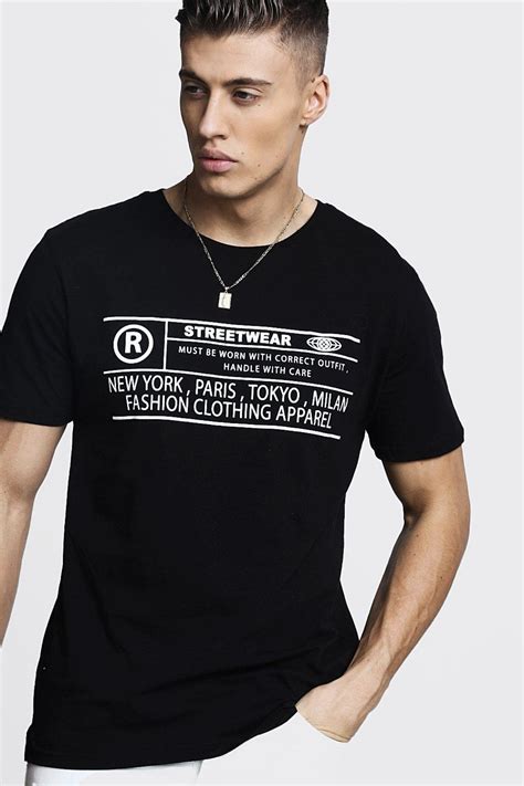 Men's Longline Streetwear Front and Back Print T-Shirt | Boohoo UK ...