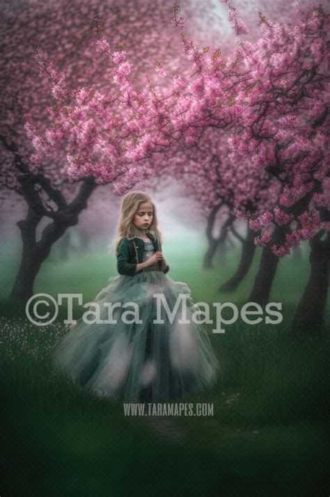 Painterly Cherry Blossom Trees Digital Backdrop Painted Cherry