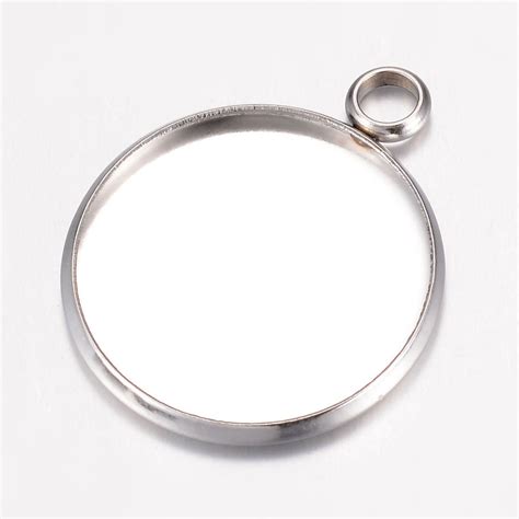 Honeyhandy Stainless Steel Pendant Cabochon Settings Plain Edge