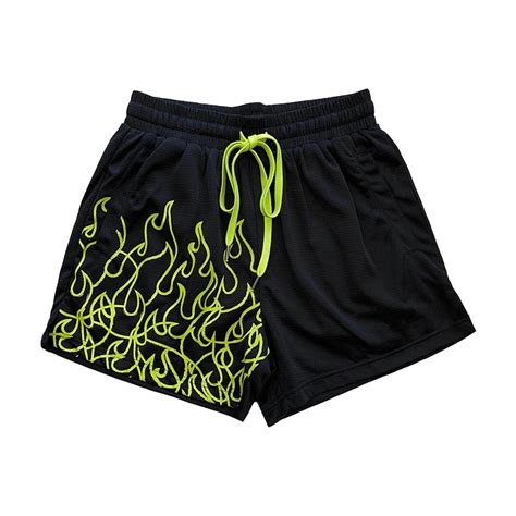 Mens Workout Shorts Flame Graphic Drawstring Waist Basketball Shorts