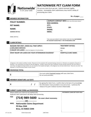 Nationwide Pet Claim Form Fill Online Printable Fillable Blank