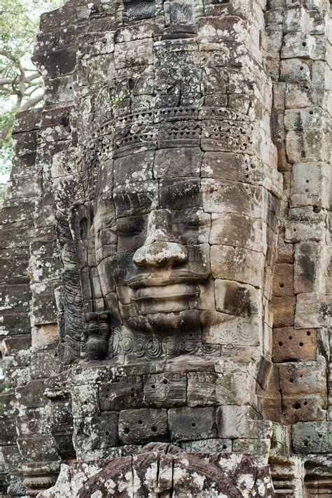 Stone Face On Bayon Temple At Angkor Thom Cambodi Stock Image Image