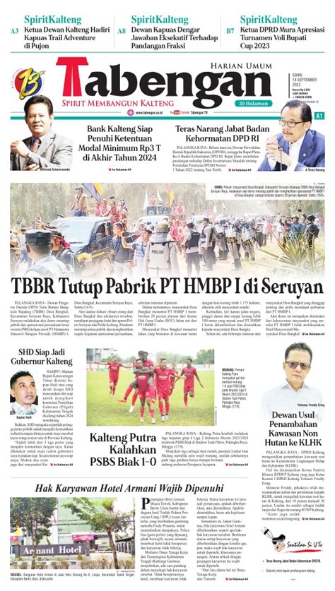 Koran Harian Umum Tabengan Edisi 18 September 2023