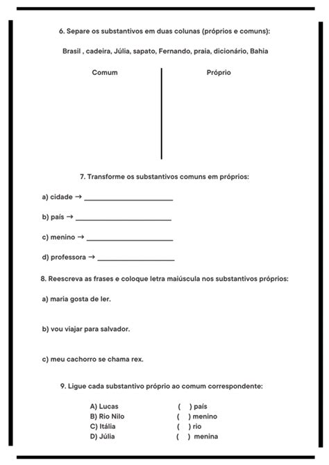 Atividade Sobre Substantivo Próprio E Comum - Atividade de Substantivo Próprio e Comum 3º e 4º Ano