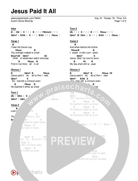 Jesus Paid It All Chords PDF Austin Stone Worship PraiseCharts