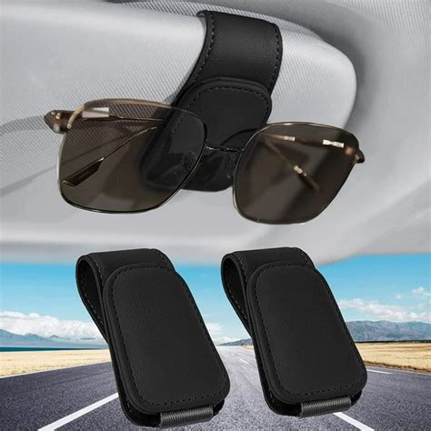 Sunglass Holder For Car Visor Clip 2 Pack Magnetic Leather Car Sunglasses Holder Eyeglass