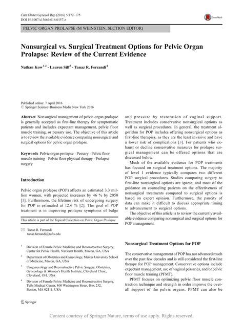 Nonsurgical Vs Surgical Treatment Options For Pelvic Organ Prolapse