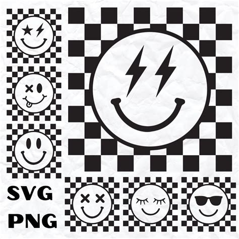 Checkered Smiley Svg Png Smiley Face Svg Png Retro Smiley Face Svg