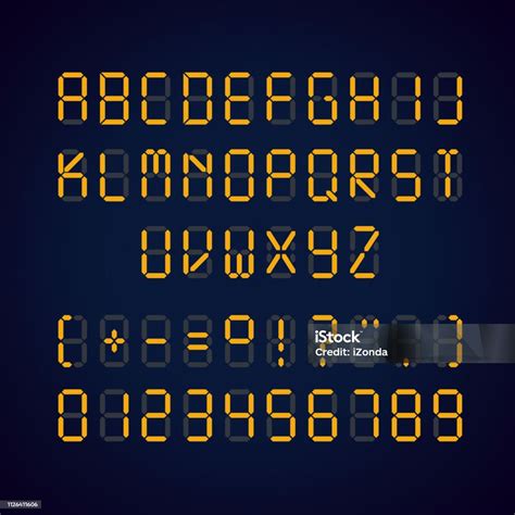 Ilustrasi Vektor Font Dan Angka Yang Dipimpin Digital Oranye Dengan