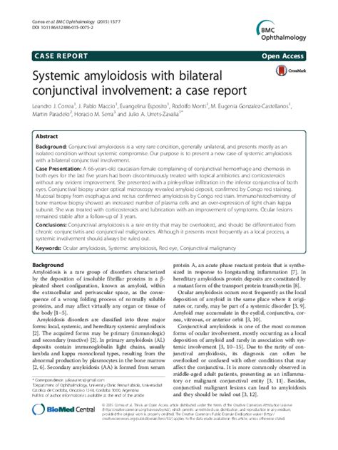 Pdf Systemic Amyloidosis With Bilateral Conjunctival Involvement A