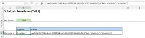 Schaltjahre In Excel Berechnen Der Tabellenexperte