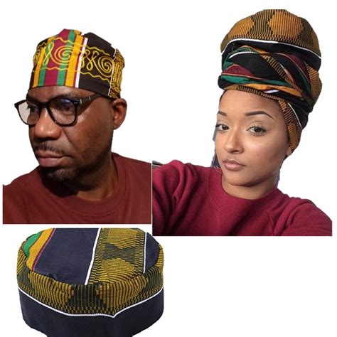 Embroidery African Traditional Kente Style 4 Print Kufi Hat Etsy