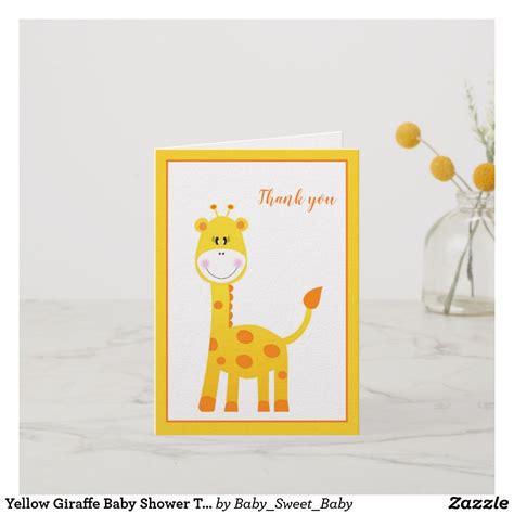 Yellow Giraffe Baby Shower Thank You Card Baby Shower Giraffe Baby