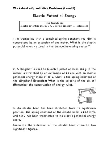 Elastic Potential Energy Calculation Sheets Teaching Resources