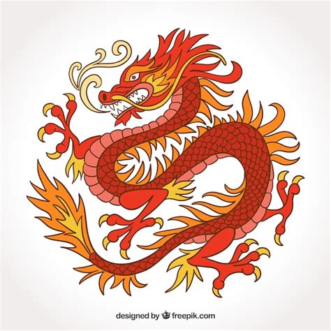 Traditional Chinese Dragon In Hand Drawn Style Free Vector