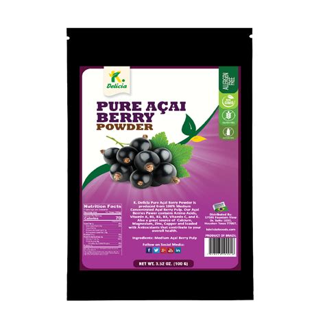 Acai Powder, 3.52 ounce, Raw Brazilian Fruit Powder | K DELICIA