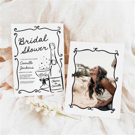 Bubbly Bridal Shower Hand Drawn Photo Invitation Zazzle