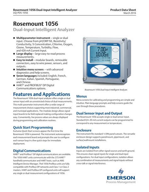 PDF Rosemount 1056 Dual Input Intelligent Analyzer Product