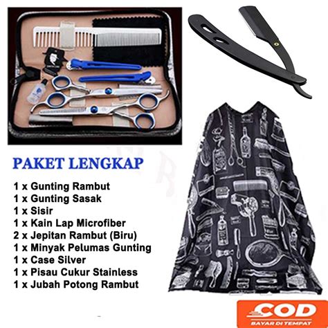 Jual Cod Paket Alat Cukur Gunting Rambut Gunting Sasak Set Potong