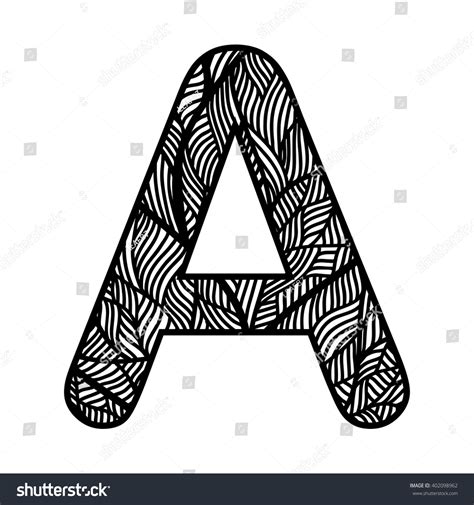 Zentangle Stylized Alphabet Lace Letter Doodle Stock Vektorgrafik