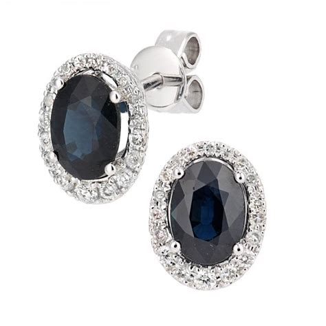 Sparkld Ct White Gold Oval Sapphire Cluster Ct Diamond Stud