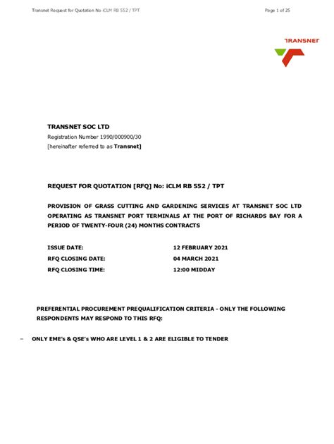 Fillable Online TRANSNET PORT TERMINALS An Operating Division Fax