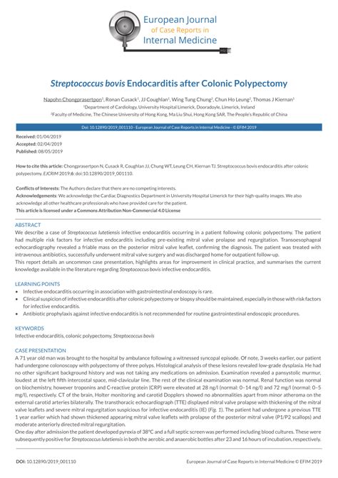 (PDF) Streptococcus Bovis Endocarditis Post Colonic Polypectomy