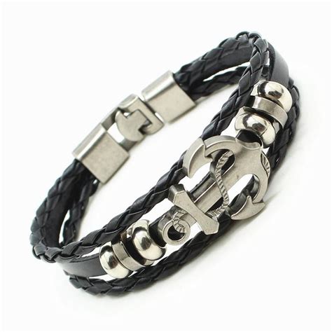 Leather Anchor Bracelet Genuine Leather Bracelet Rope Bracelet Mens Bracelet Charm Bracelet