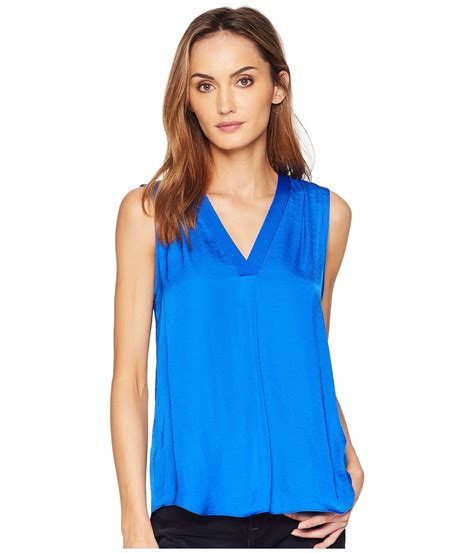 Vince Camuto S Sleeveless V Neck Rumple Blouse Cobalt Blue Lg Save