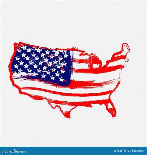 Continent Map American With American Flag Inside Stock Vector