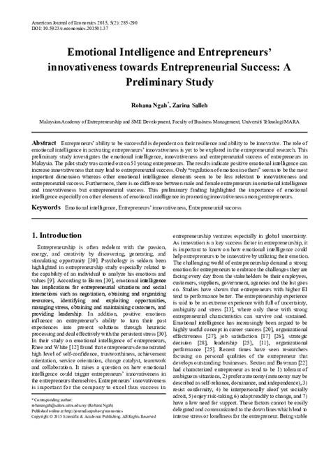 Pdf Emotional Intelligence And Entrepreneurs Innovativeness Towards