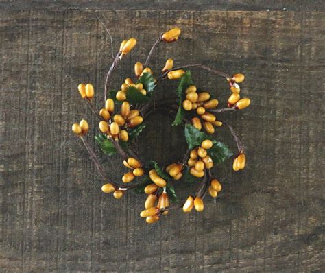 1 Inch Pip Berry Candle Rings Set Of 4 Mustard Taper Candle Ring Primitive Floral Decor Etsy