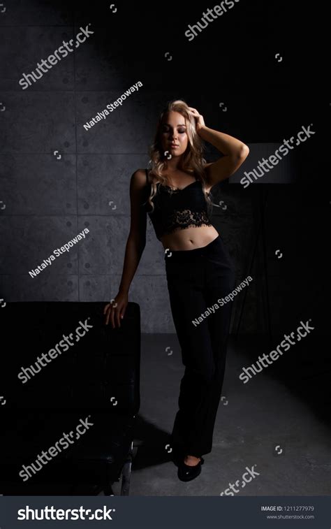 Sexy Blonde Girl Black Lace Top Stock Photo Shutterstock