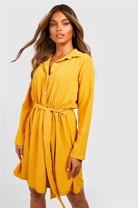 Womens Long Sleeve Belted Shirt Dress Boohoo Uk