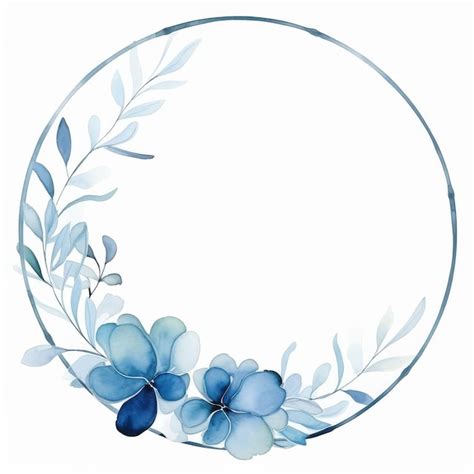 Premium Photo Circular Frame With Blue Flowers And Leaves