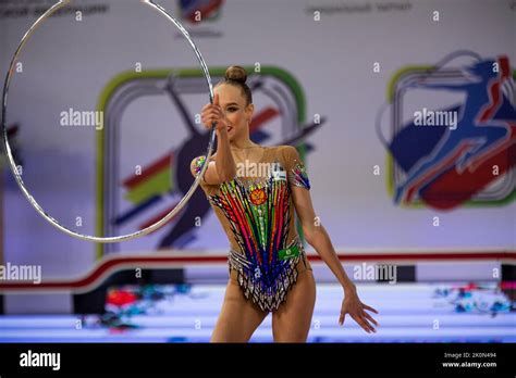 Female Gymnast Hoop Rhythmic Gymnastics Fotos Und Bildmaterial In