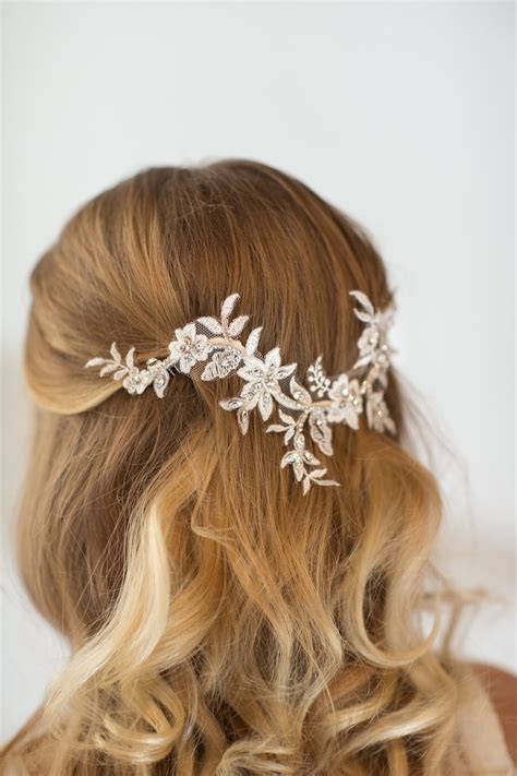 Wedding Hair Vine Bridal Lace Headpiece Bridal Hairpiece Etsy